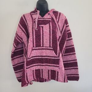 Pink and Burgundy Striped Women's Hoodie